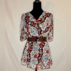 Multicolor Floral Chiffon Blouse -Y2K